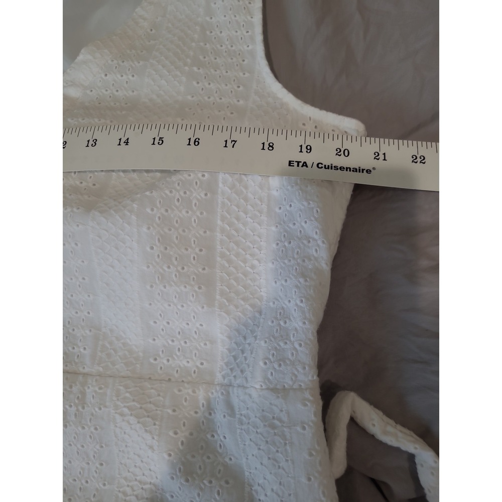 Liz Claiborne White Eyelet belted Shift dress Women SZ L pockets Beachy Vacation - Picture 8 of 12